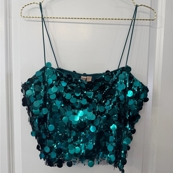 Evolutionary Tops - Glamorous Teal Sequin Camisole